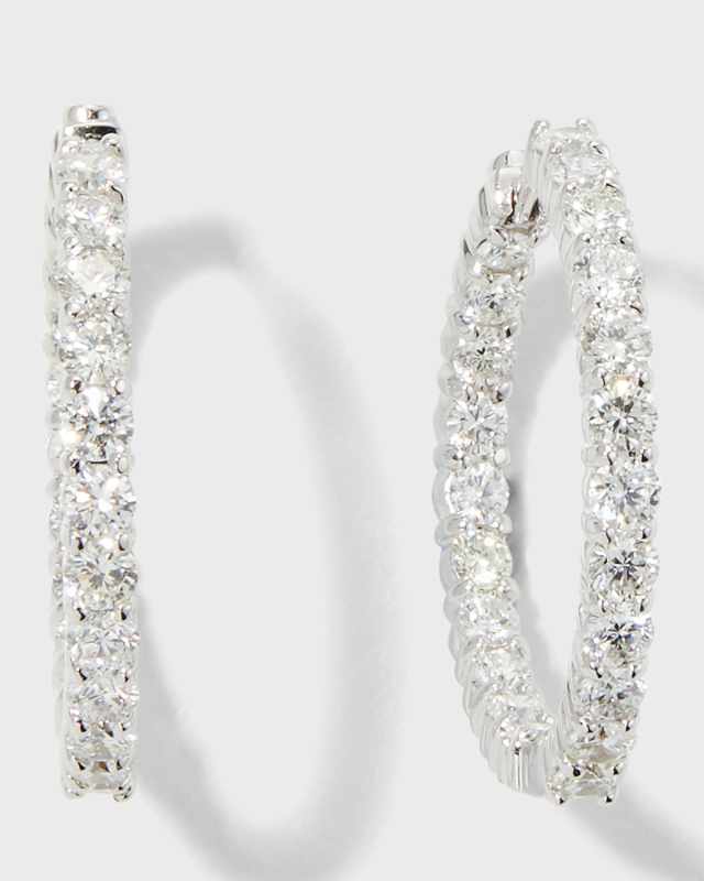 18K Small Inside Outside Diamond Hoop Earrings, 28mm